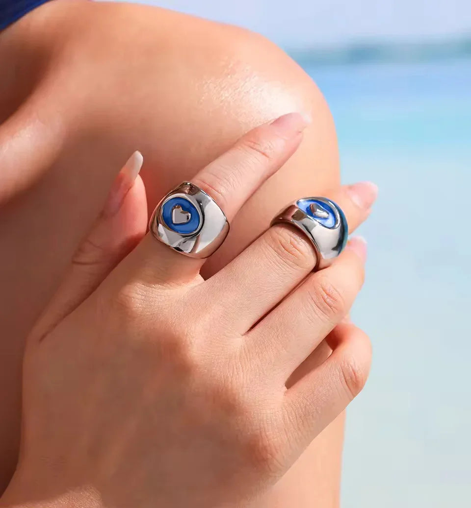 BLUE HEART RING | SILVER - Bozhirings